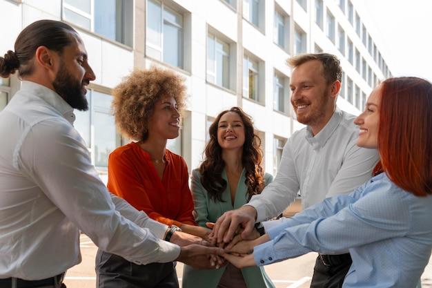 Labor union members working together