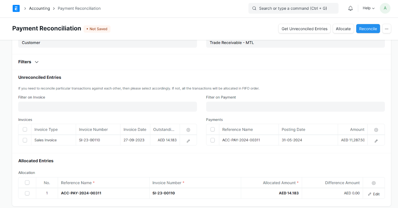 Payment Reconciliation in ERPnext