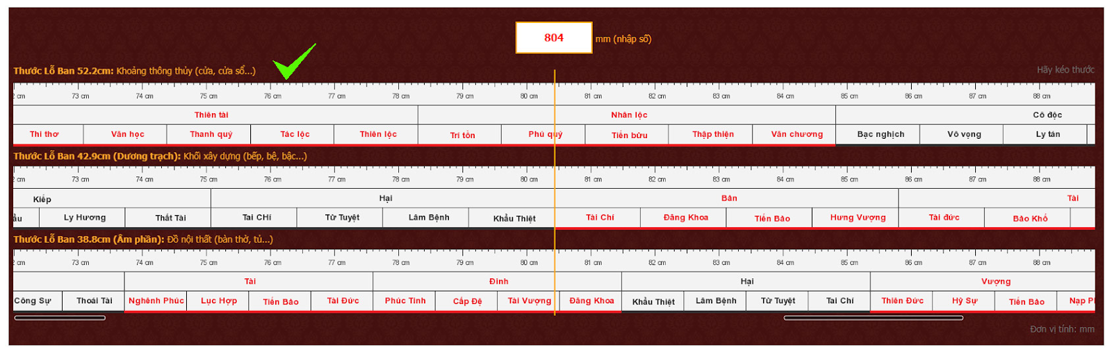 Cách sử dụng thước lỗ ban thông thủy