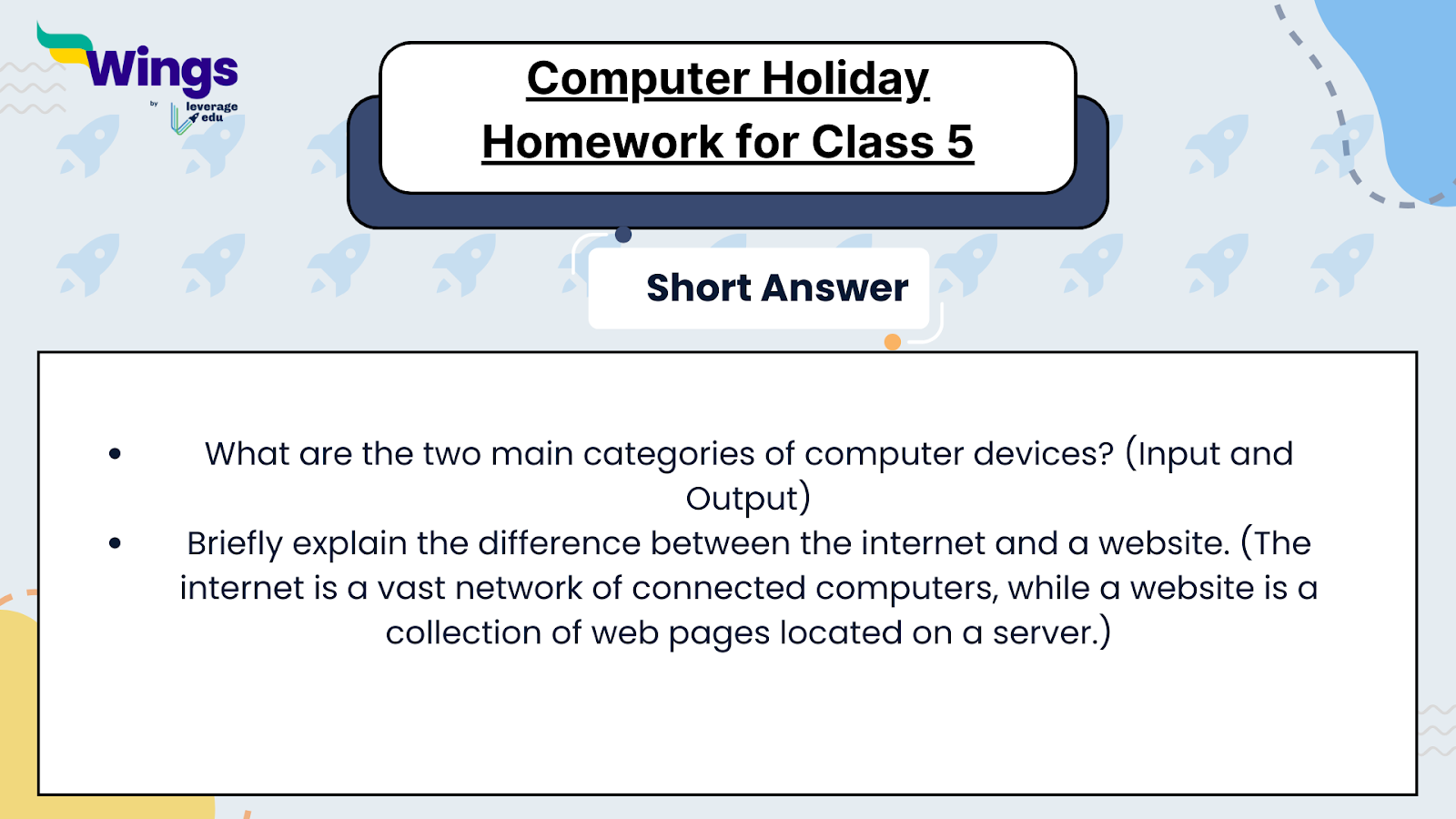 Computer Holiday Homework for Class 5

