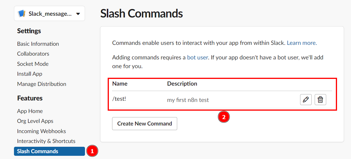 Creating a Slash command in a Slack APP. Image by Federico Trotta - n8n blog