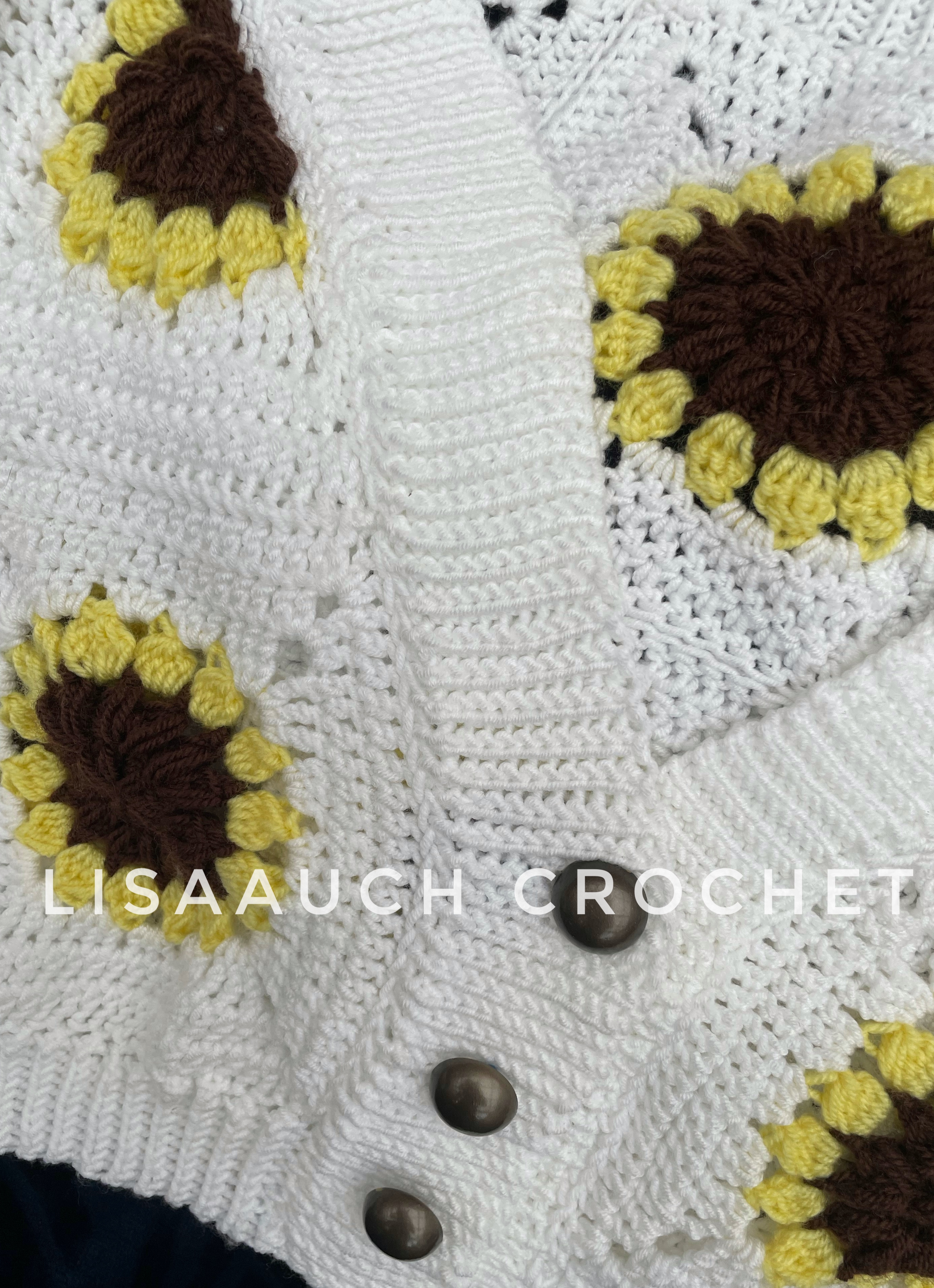 layout for a crochet cardigan made from granny sqaures - sunflower cardigan Crochet Cardigan Made from Sunflower Squares FREE Crochet Patterns