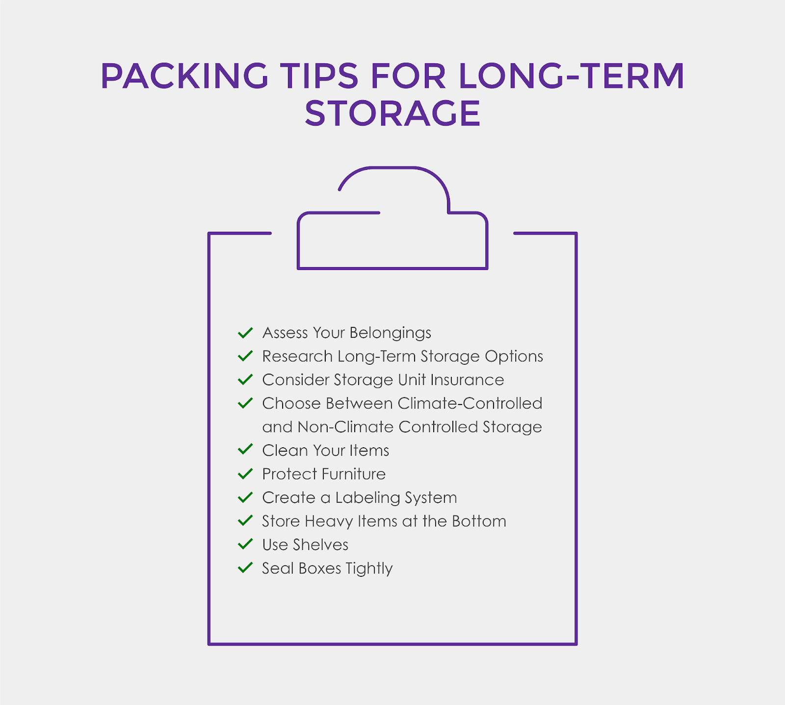 Packing tips for long-term storage