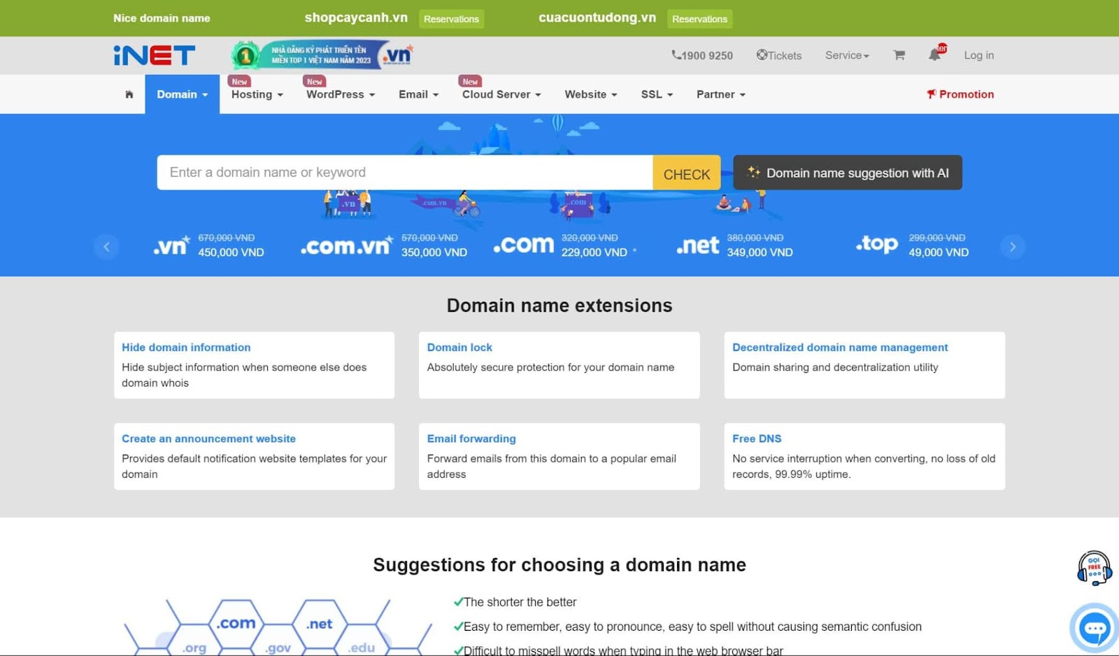 Screenshot of VinaHost website