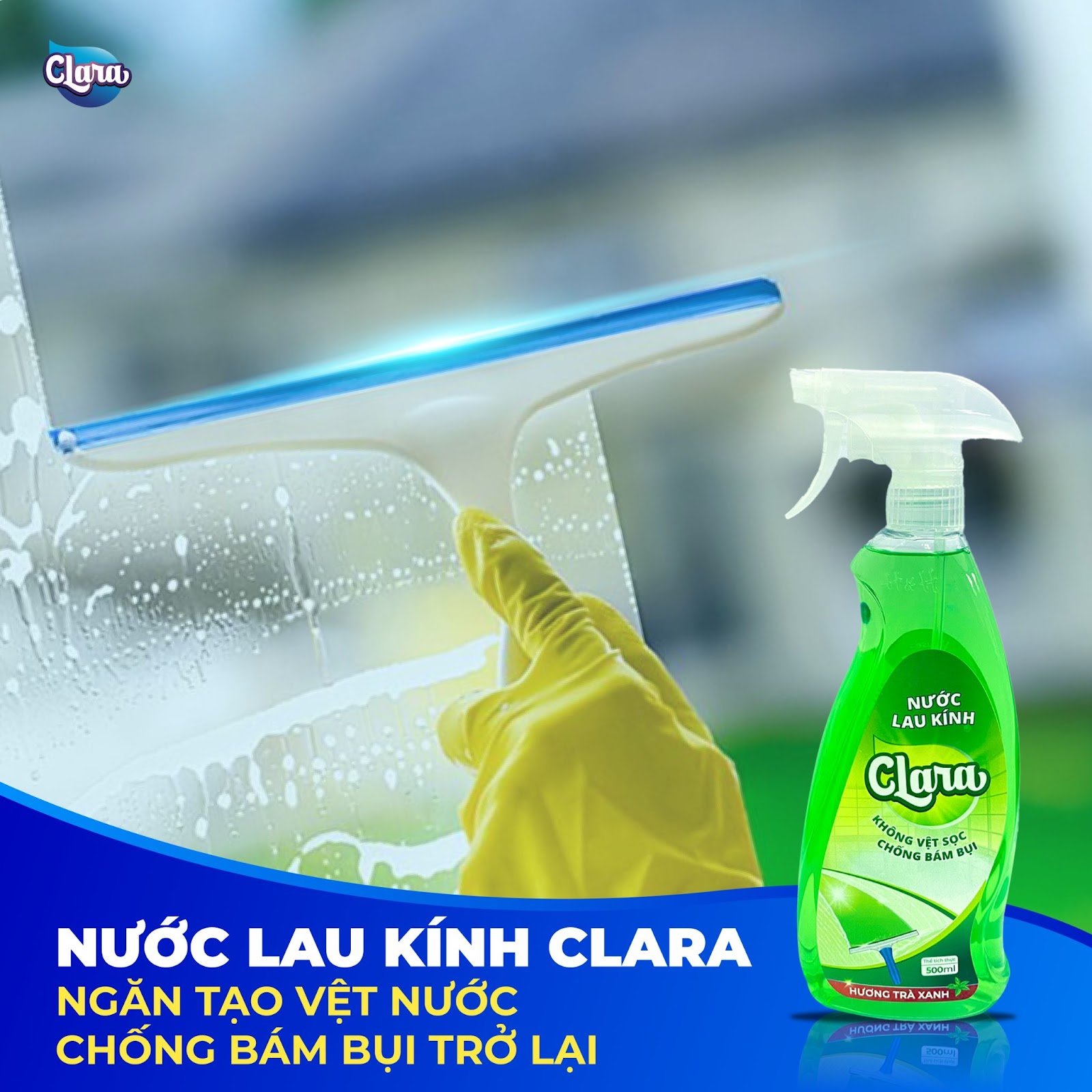 Nước lau kính Clara hương trà xanh