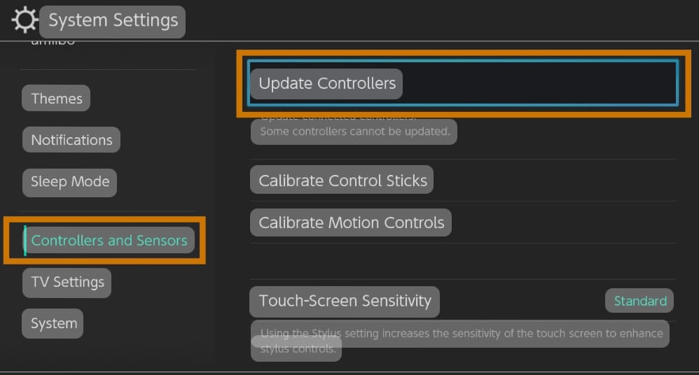 Update the controller software Nintendo Switch
