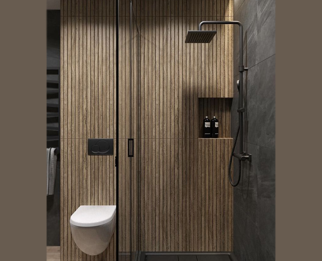 Desain kamar mandi ukuran 1x1 nuansa kayu