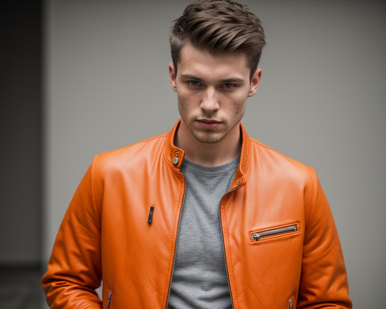 men's orange leather jacket