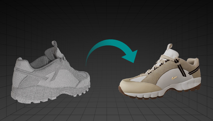 Greyscale Model Vs. Actual render of a Nike Shoe