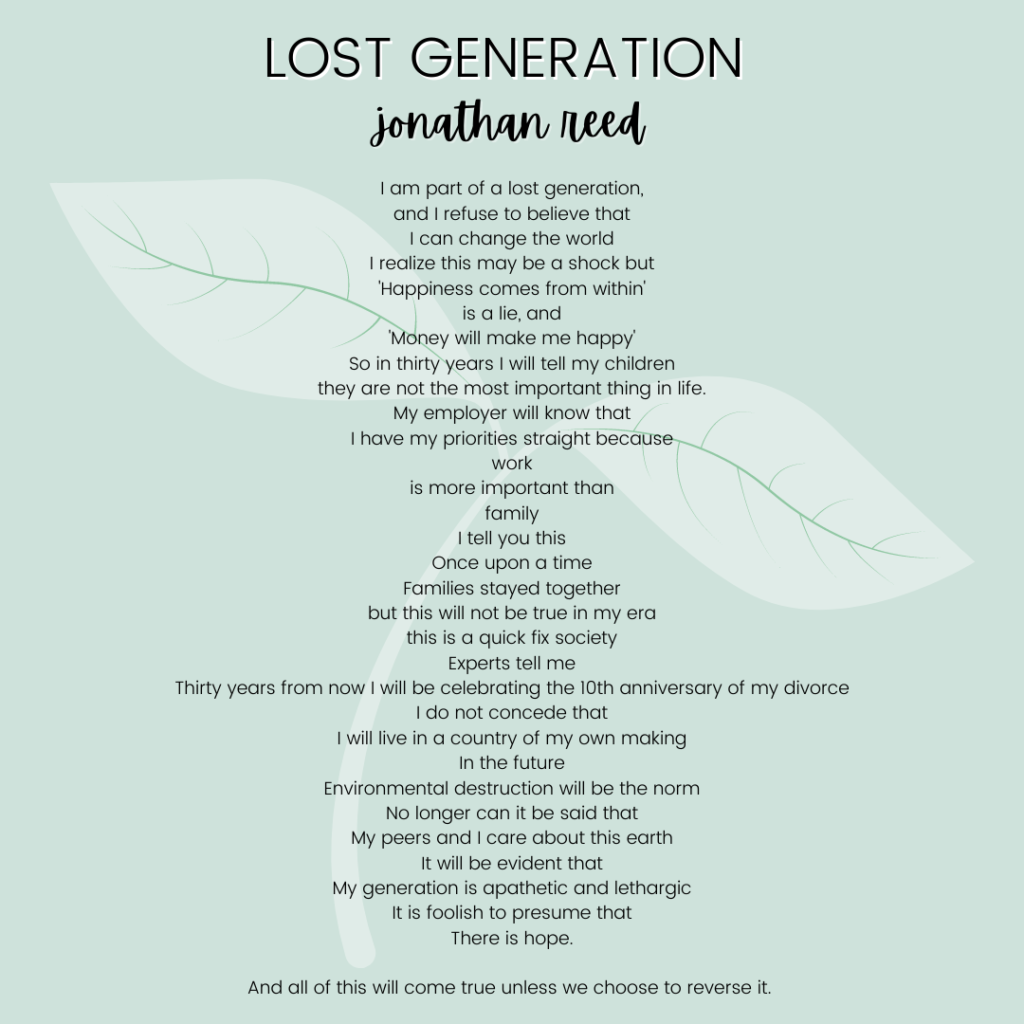 reverse poem lost generation jonathan reed