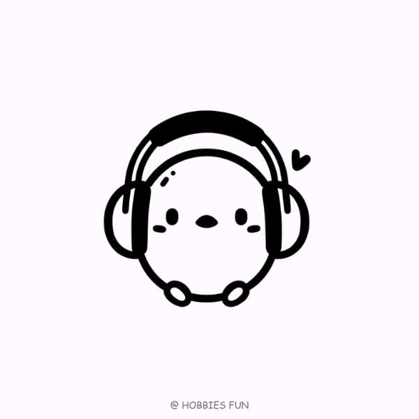 Cute Bird with Headphones Drawing