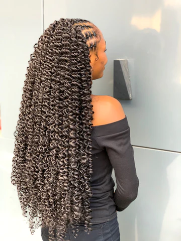 Back view of a lady rocking Crochet Beach Curls