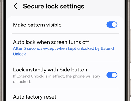 Secure lock settings on a Galaxy phone