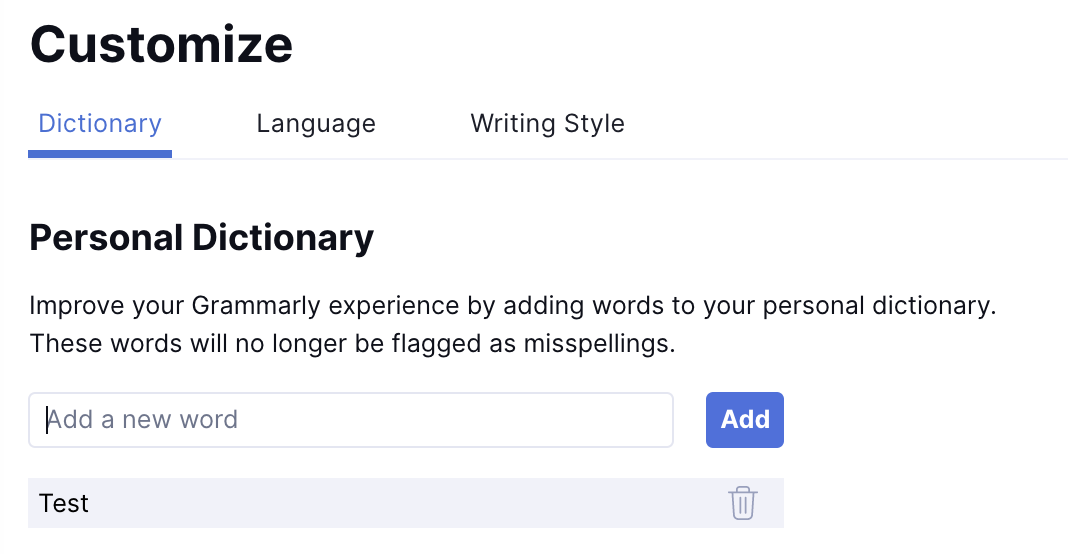 Personal Dictionary for Grammarly