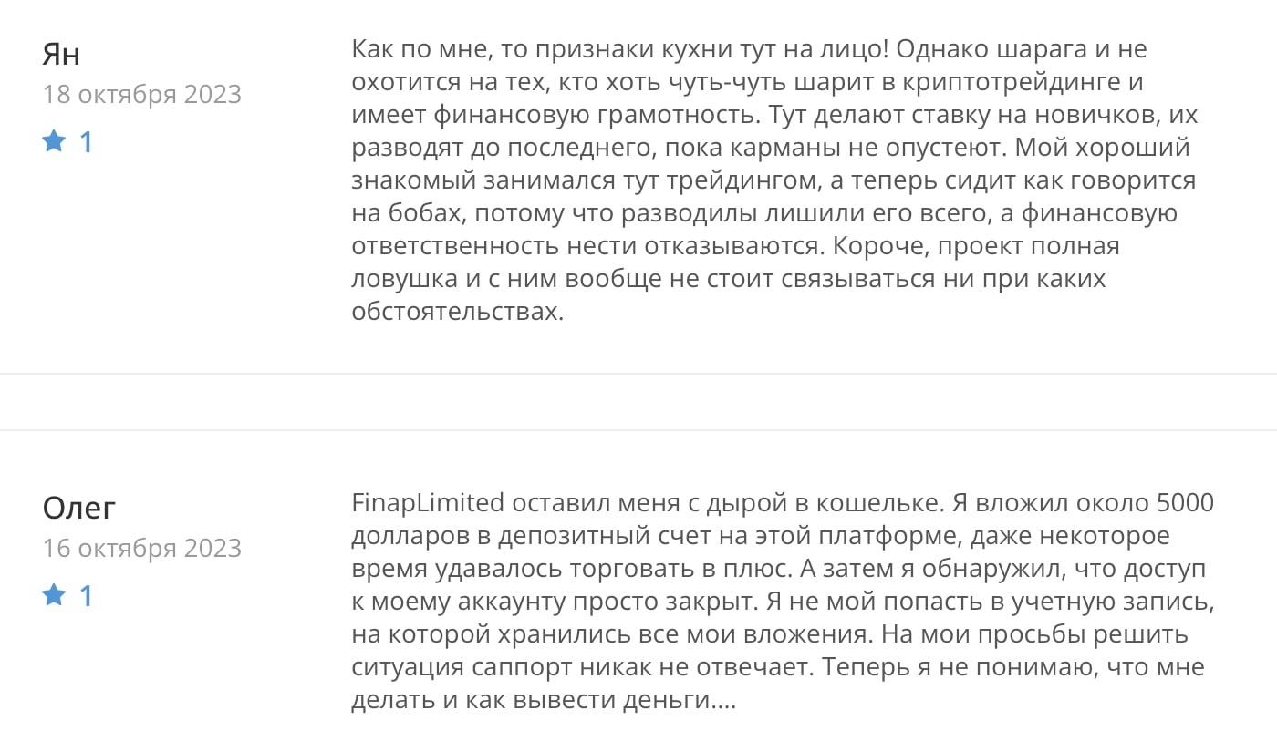 Finap Limited: отзывы клиентов о работе компании в 2023 году