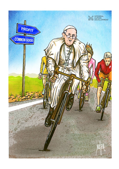 Đức Thánh Cha đạp xe hướng về ích chung trong bức vẽ Mùa Chay lần thứ 6 của Vatican