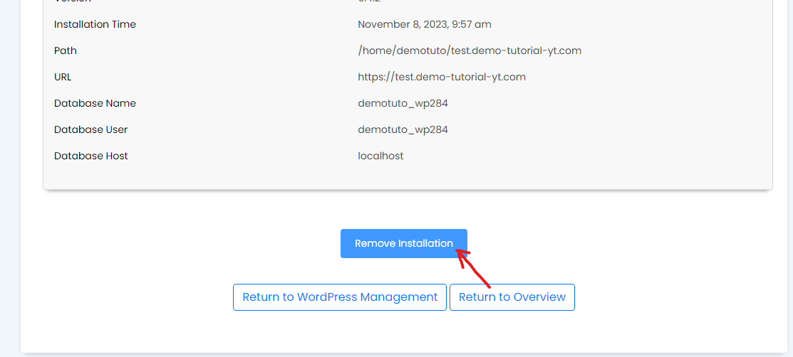 uninstall WordPress from the cPanel
