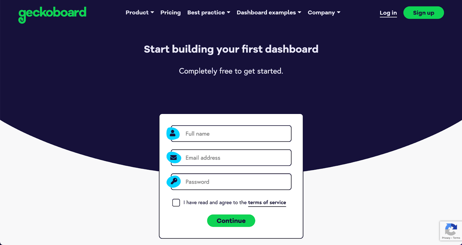 Geckoboard signup page