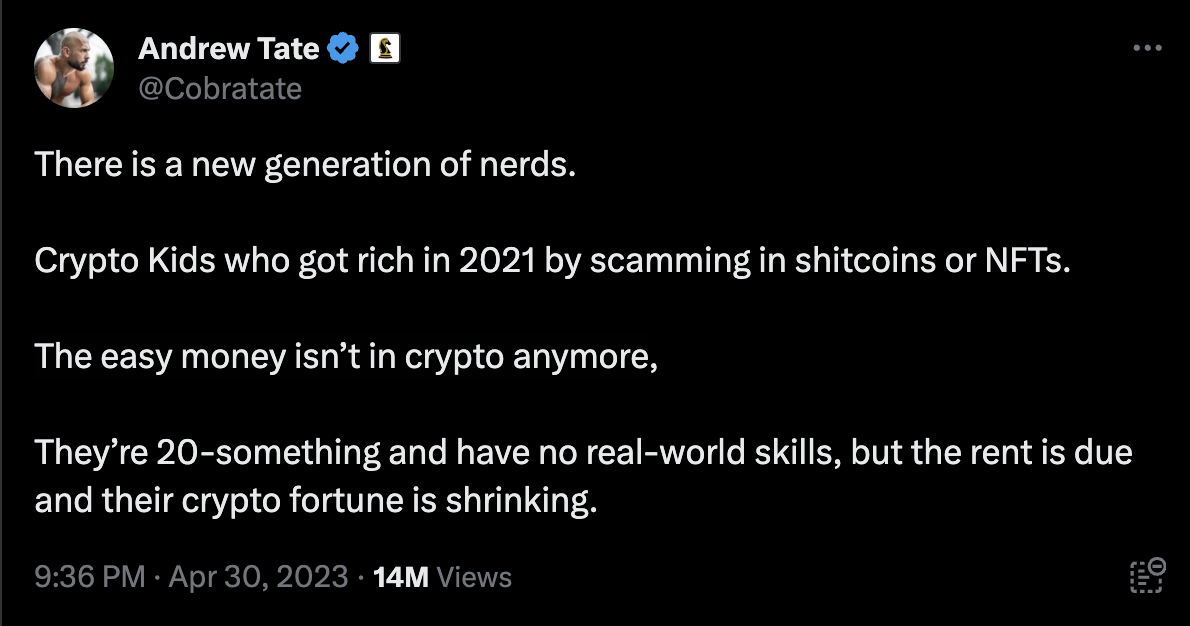 Andrew Tate Shills Easy Crypto Money Despite Criticizing it Months Ago