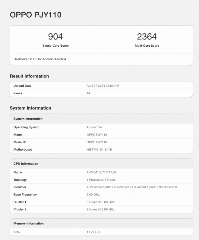 Oppo A3 Pro : Geekbench