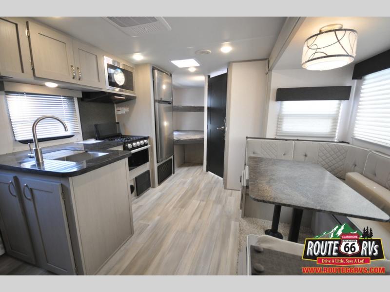 The kitchen in this RV is great for making meals.
