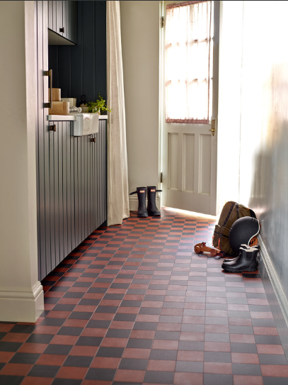Room with vinyl checkered flooring