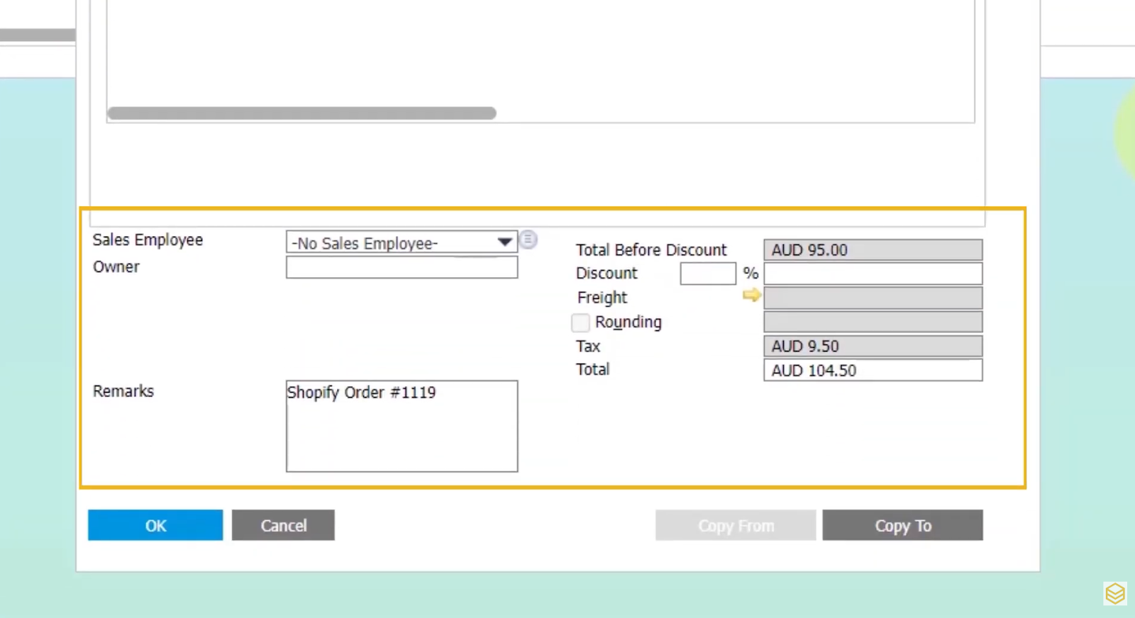sync sales order data from sap b1 to shopify
