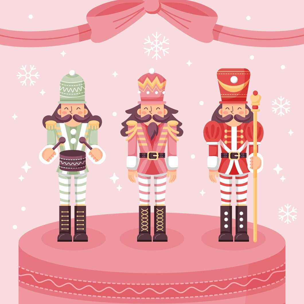 Three cute Nutcrackers standing together.
