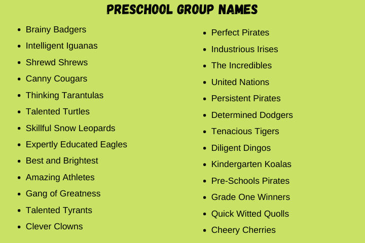 Preschool Group Names