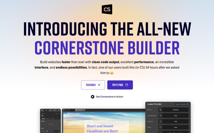 best WordPress page builders; Cornerstone