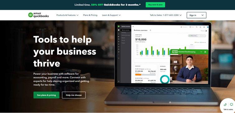 Screenshot of quickbooks home page.