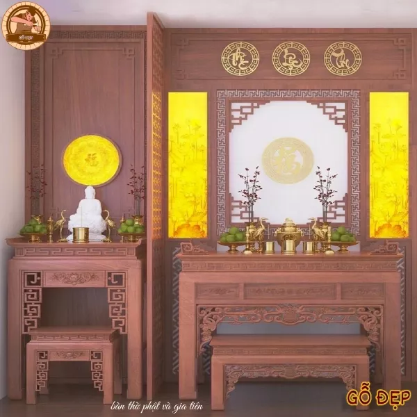 Bài trí bàn thờ gia tiên đẹp, trang nghiêm thể hiện lòng thành kính, tri ân với tổ tiên