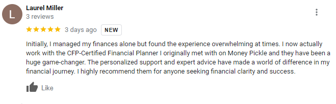 A positive Money Pickle review from someone who decided to continue working with their advisor after the initial consultation. 