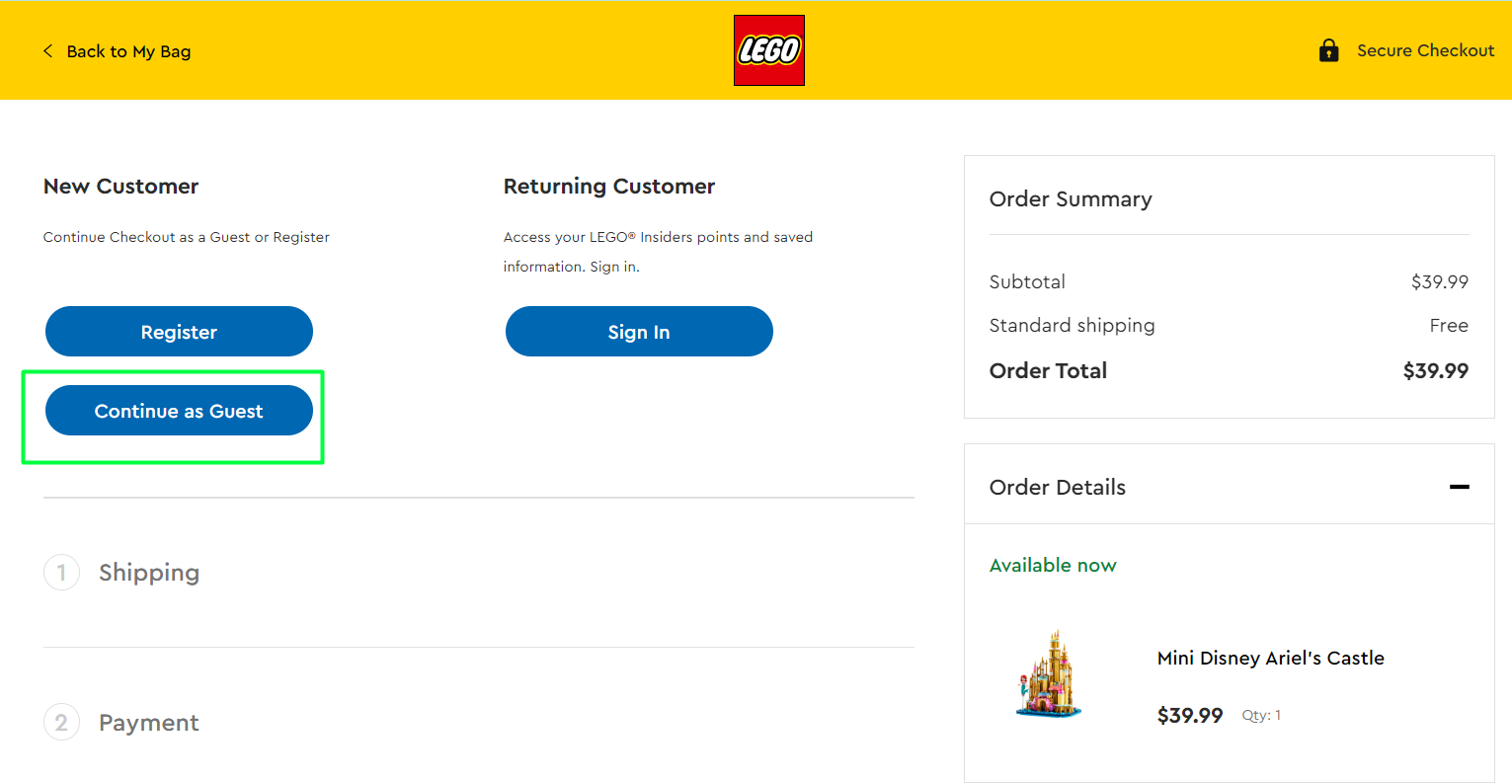 lego checkout page