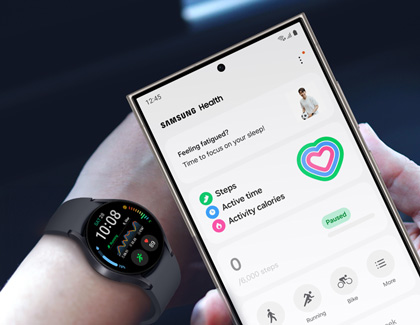 Galaxy S24 Ultra showing Samsung Health beside a Galaxy Watch