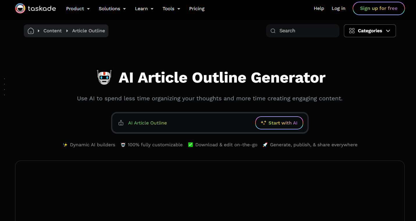 Taskade Article Outline Generator