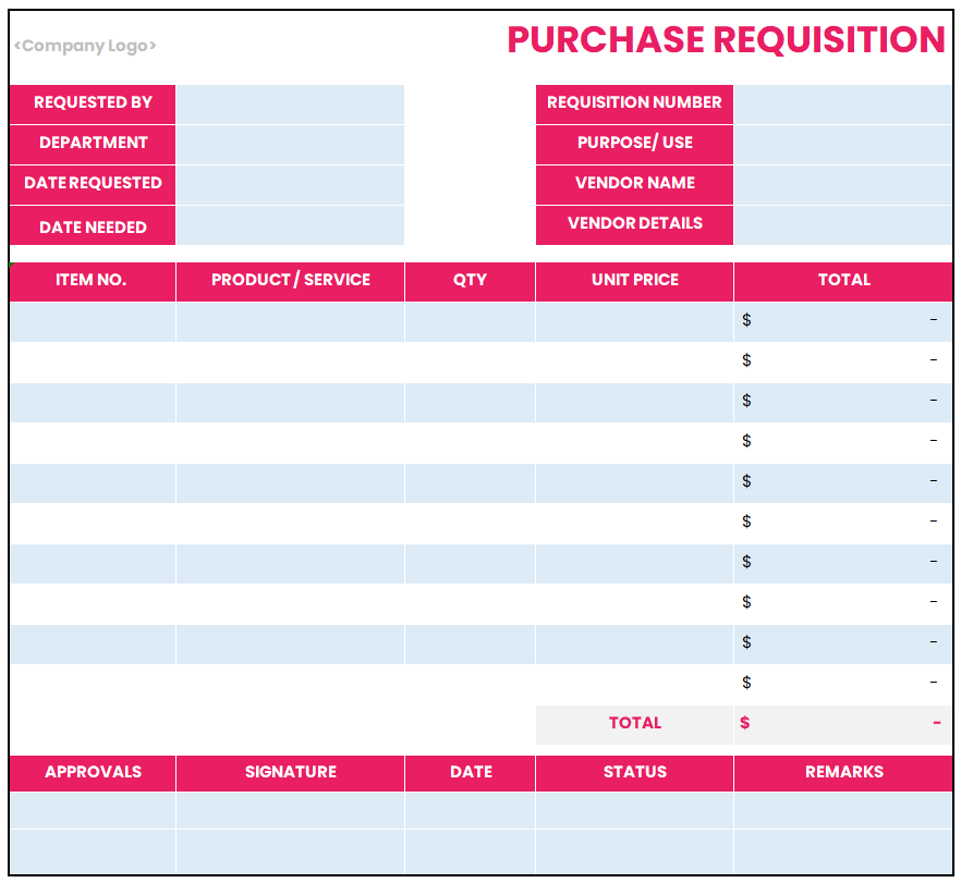 purchase requisition template