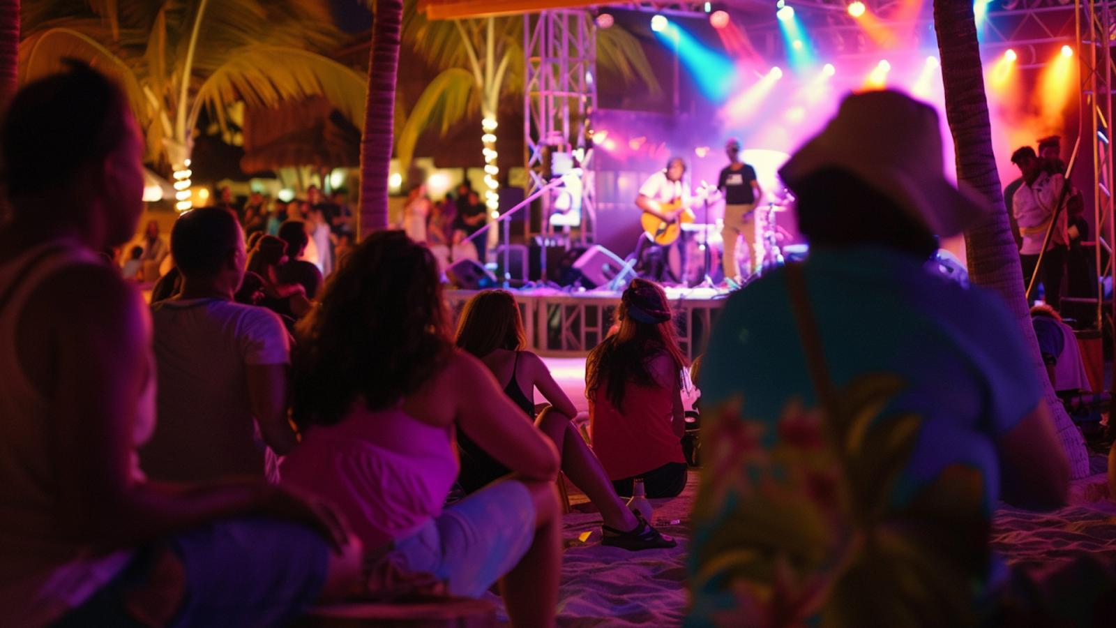 People watching a band perform during a music festival, a must for a culture guide in Cancun