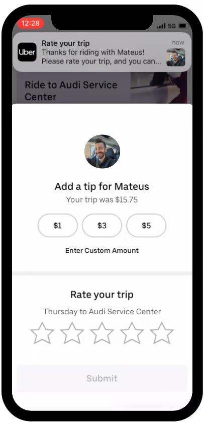 prompting customers to leave a review in Uber