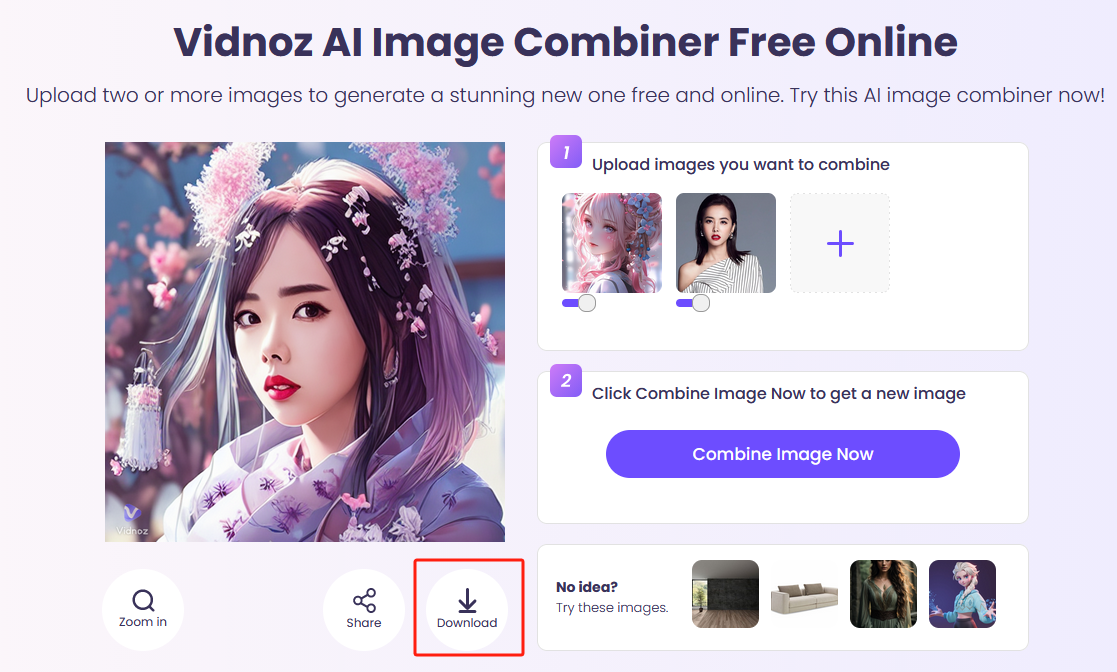 AI Anime Character Exported by Vidnoz AI Image Combiner