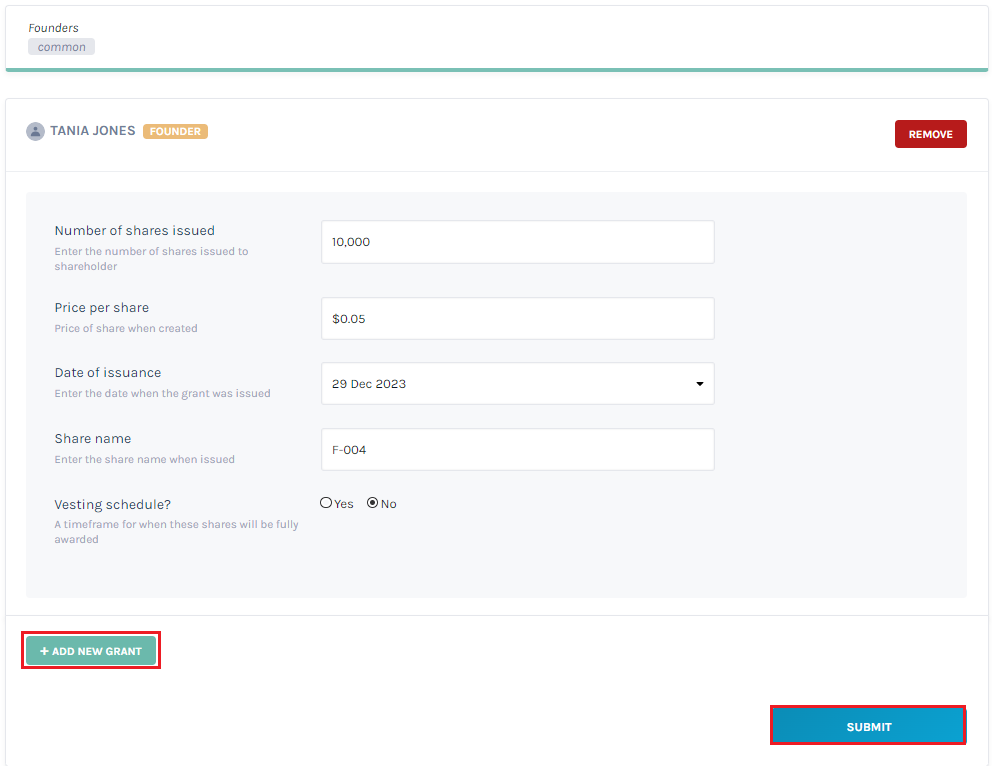 add vesting schedule 