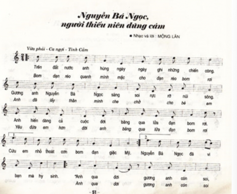 Nghe bài hát "Nguyễn Bá Ngọc - Người thiếu niên dũng cảm", nhạc và lời  Mộng Lân.