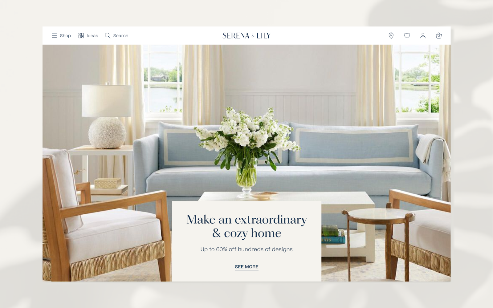Web design and UX image showcasing the work done by Clay Global for Serena & Lily