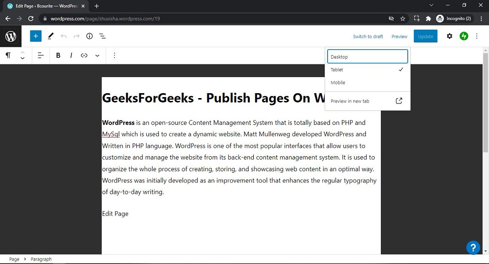 WordPress Preview Pages