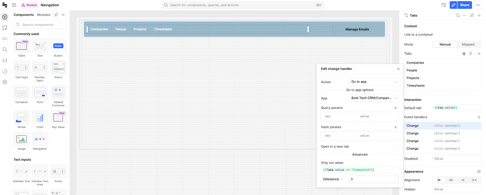 A navbar module in Retool 