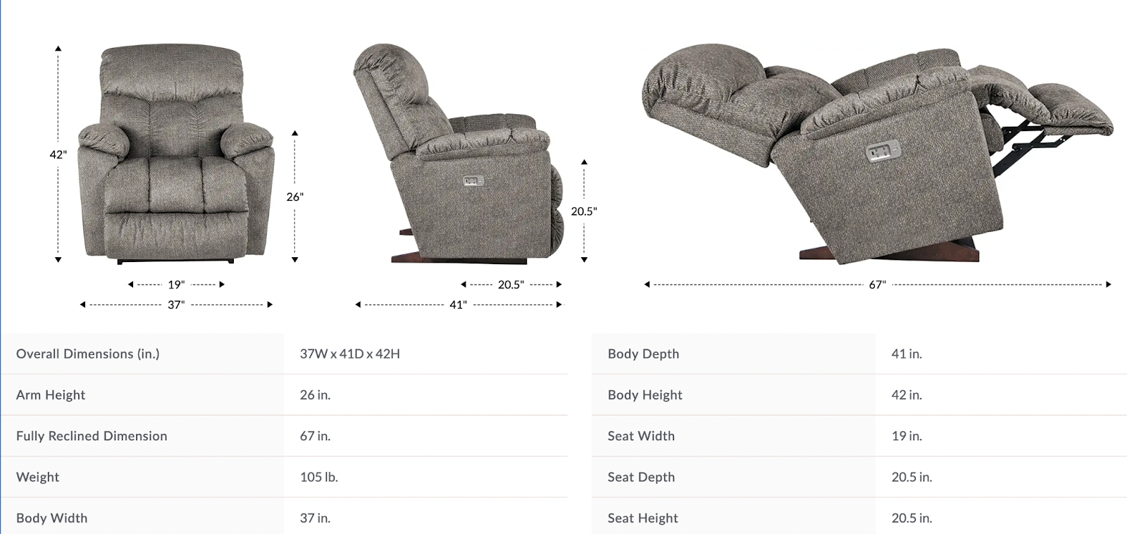 morrison power rocking recliner dimensions