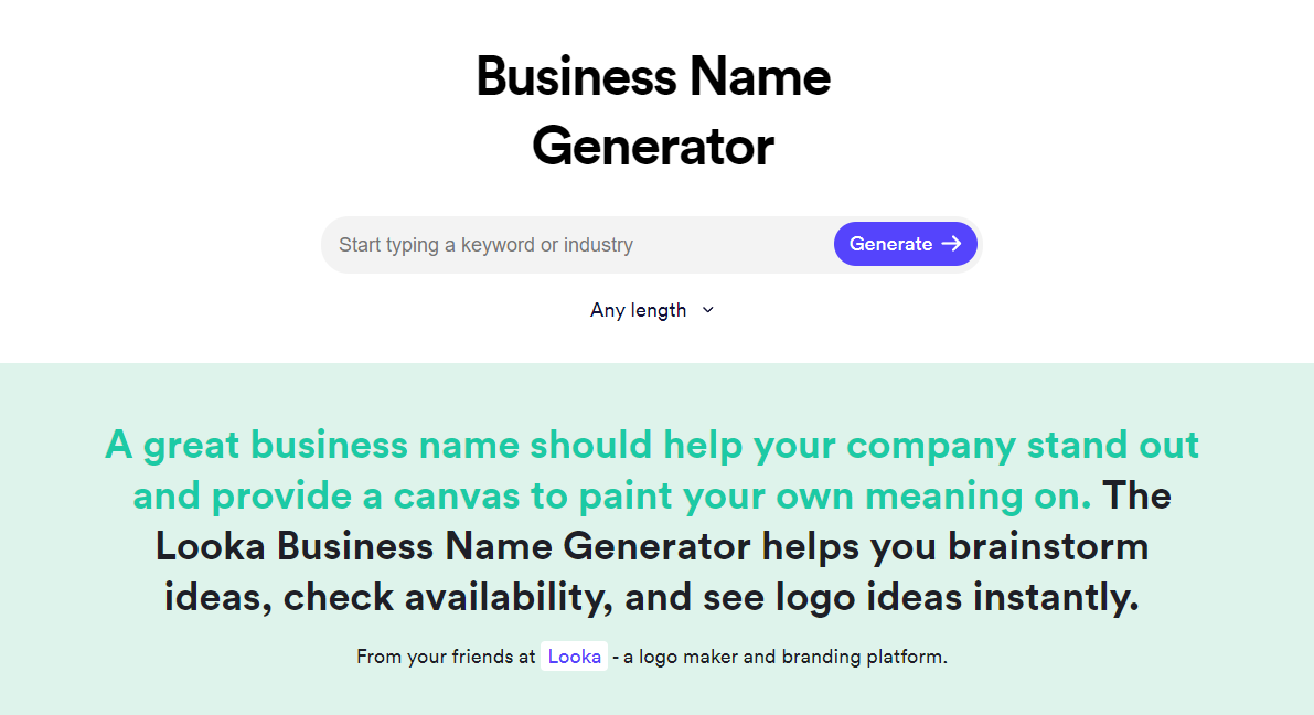 Looka - Offer Various Unique Company Name Ideas