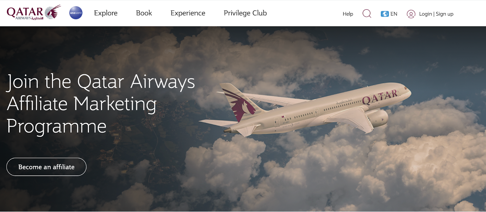 Qatar Airways affiliate program landing page
