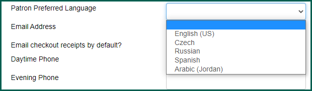 preferred language drop down