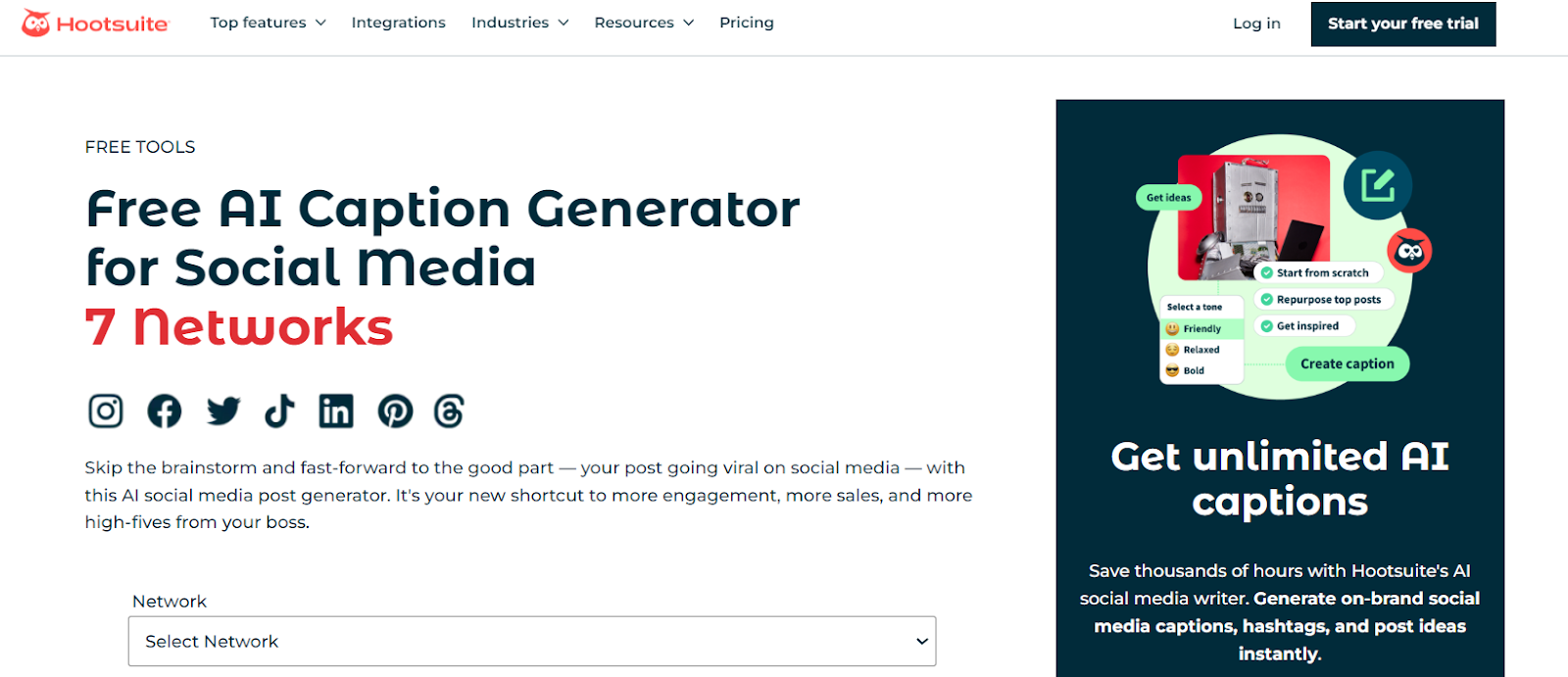 Hootsuite's AI Caption Generator